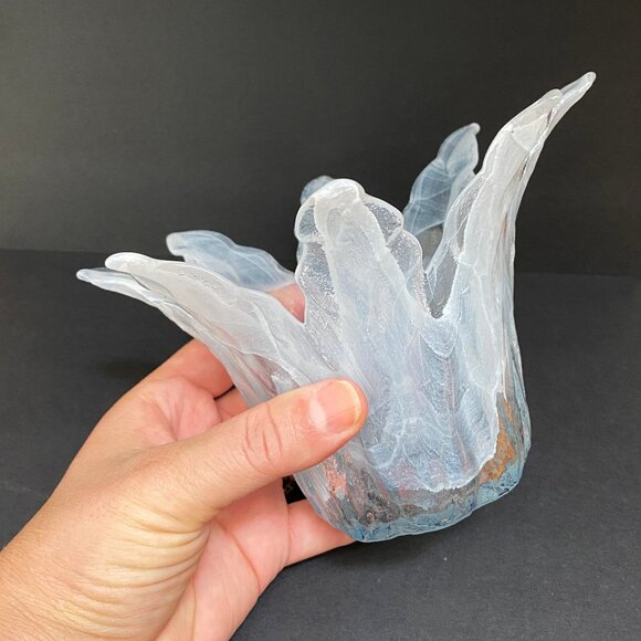 Stunning White, Light Blue and Clear Murano Art Glass Candle Holder - Home Decor - Picture 9 of 10